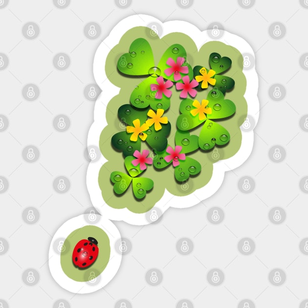 Ladybug with Oxalis  leaves Sticker by ARTIZIT